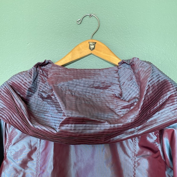 Women’s Sz XS Dennis Basso metallic portrait statement collar casual jacket top - Picture 9 of 11